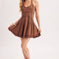 OPEN-BACK WASHED SCOOP HALTER-NECK MINI DRESS