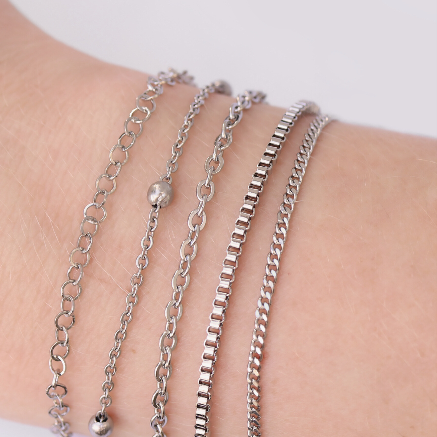 Permanent Jewelry Stainless Steel Chain Starter Kit - 5 Chain Style Pack