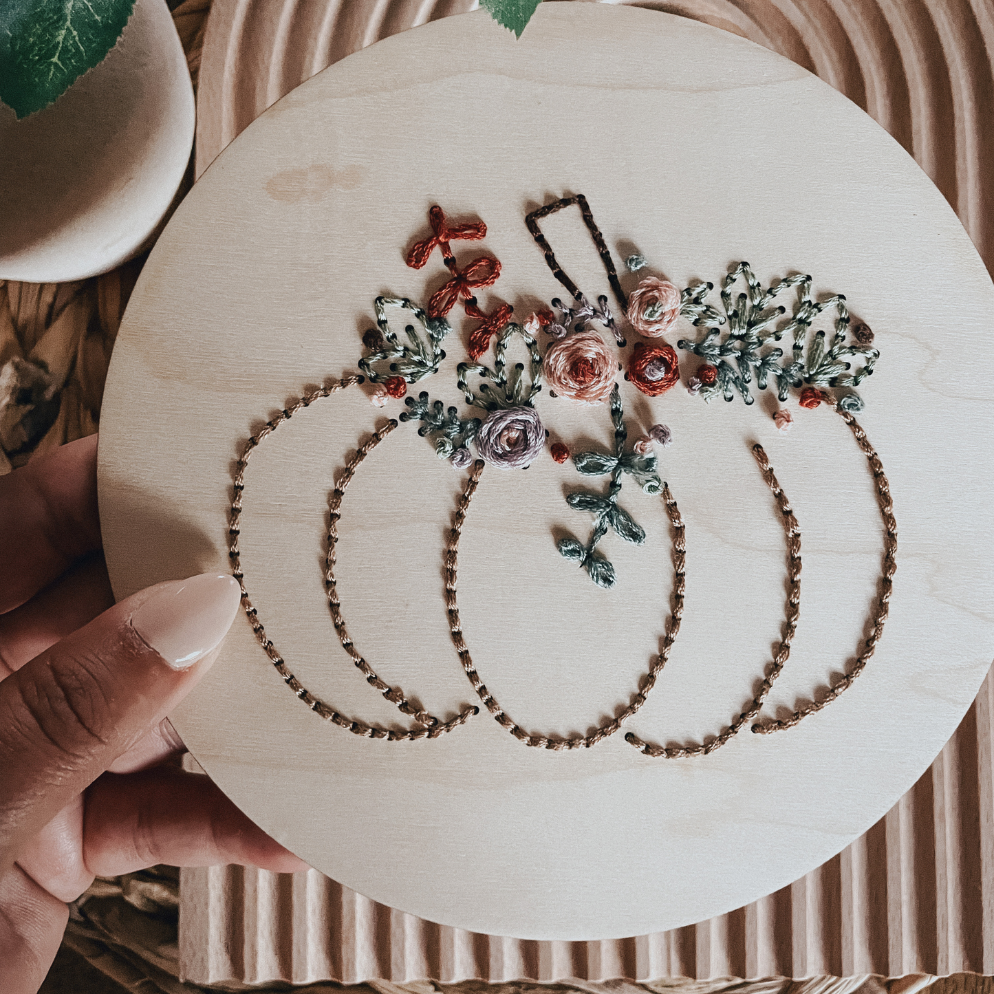 Floral Pumpkin Embroidery Kit – Fall & Halloween DIY Craft