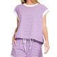 ...0223 Stripe Contrast Trim Top & Shorts Set SI-29132