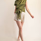 Boat Neck Waist Tie Blouse