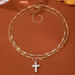 Layered Paperclip Chain Crystal Cross Necklace | 80N93790