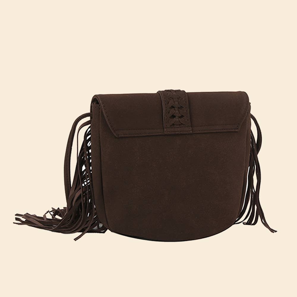 Suede Fringe Flap Boho Crossbody Bag