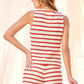 IT1174 -Striped Knit Crochet Two Piece Short Set: RED / S