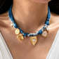 Distressed Denim Heart Floral Charm Necklace | 80N92861