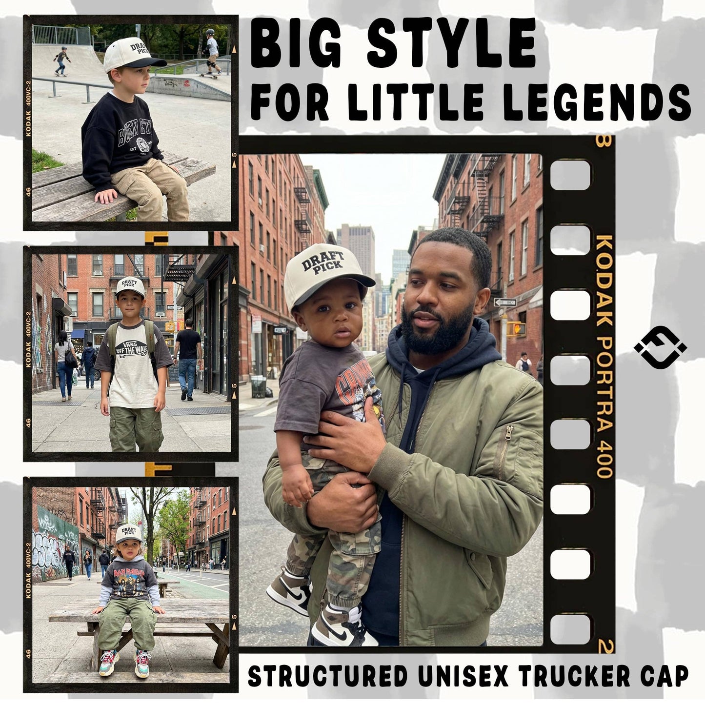 Kid/Baby 2-Tone Cap: Draft Pick - Black/Beige