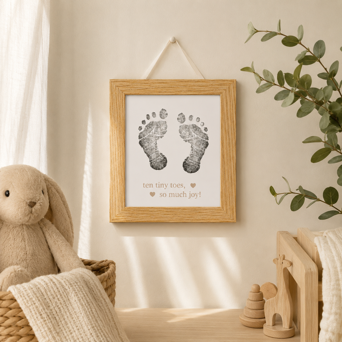 Baby's Ten Tiny Toes Footprint Frame with Ink Pad, Natural