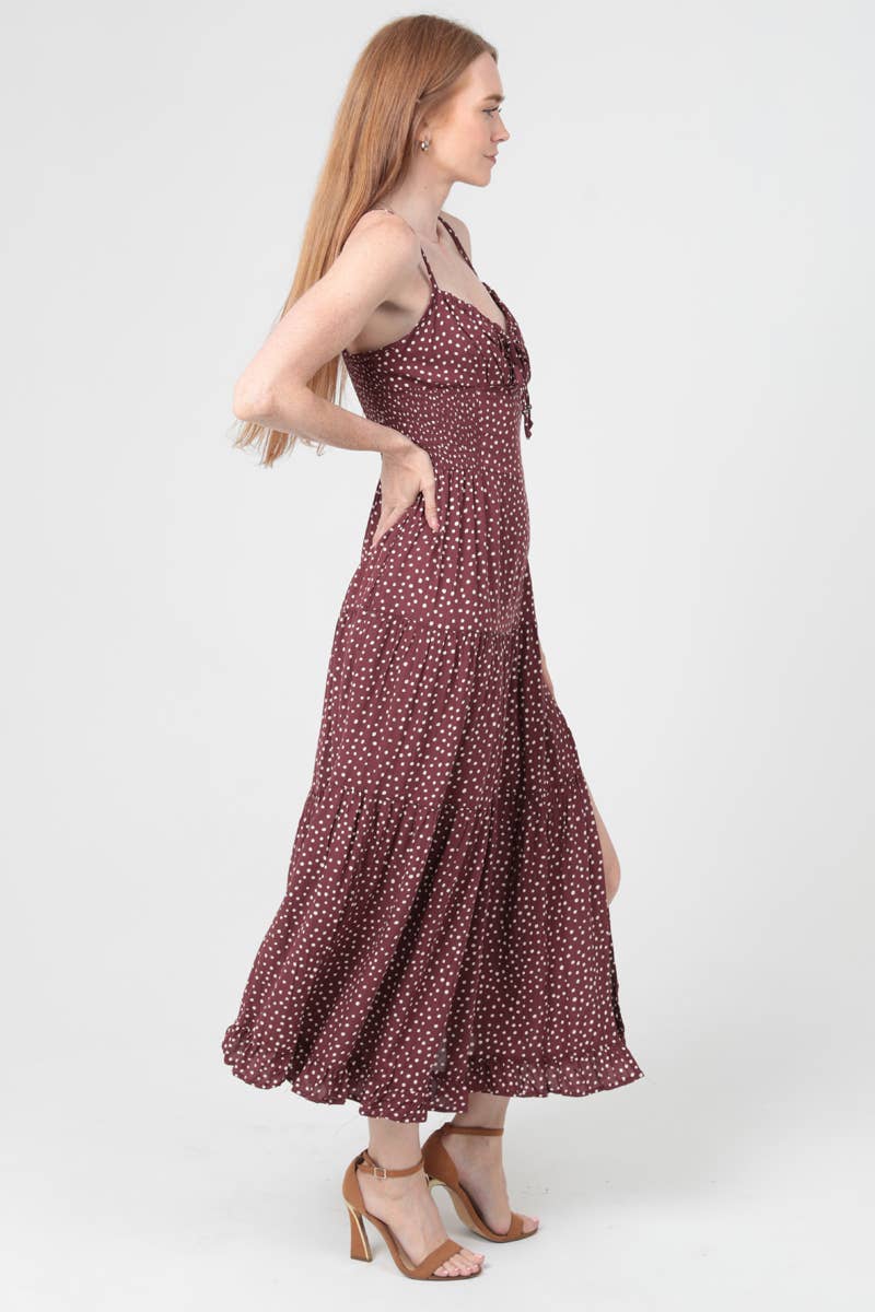 C4C84-FQ00 POLKA DOT SIDE SLIT MAXI DRESS