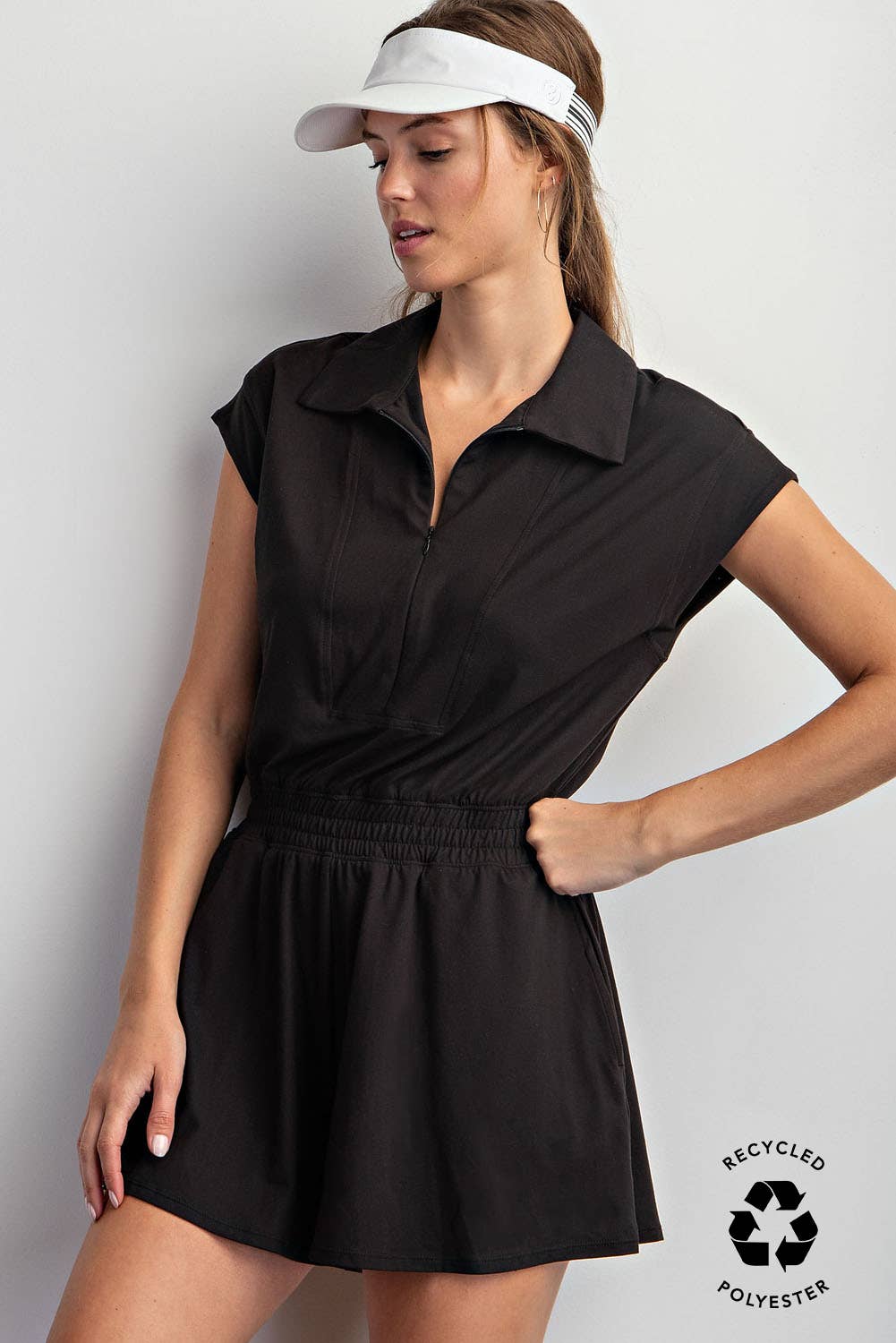 BUTTER SHORT SLEEVE QUARTER ZIP ROMPER