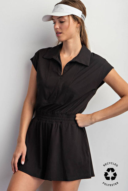 BUTTER SHORT SLEEVE QUARTER ZIP ROMPER