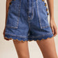 Scallop Button-Side Stretch Denim Shorts LP0277