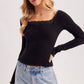 LACE TRIM SQUARE & BOAT NECK 2-WAY KNIT TOP