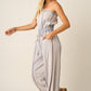 MINERAL WASH CONTRAST STITCH BARREL LEG JUMPSUIT