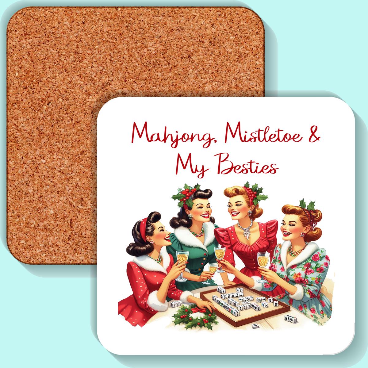 Mahjong Coaster, Mahjong Mistletoe Besties