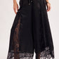 SATIN LACE TRIMMED DRAWSTRING PALAZZO PANTS