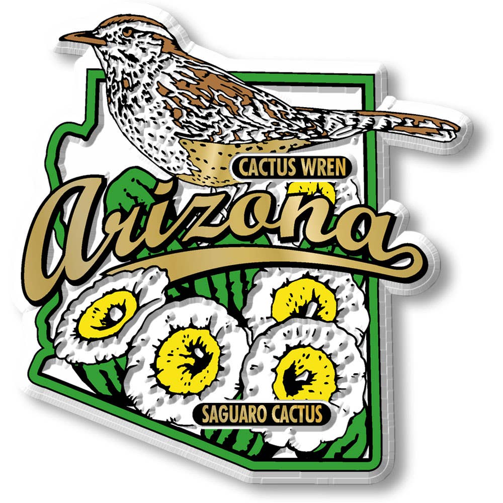 Arizona State Bird and Flower Map Magnet Made in USA