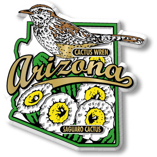 Arizona State Bird and Flower Map Magnet Made in USA