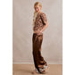 SATIN LACE TRIM WIDE LEG ELASTIC MID RISE PANTS