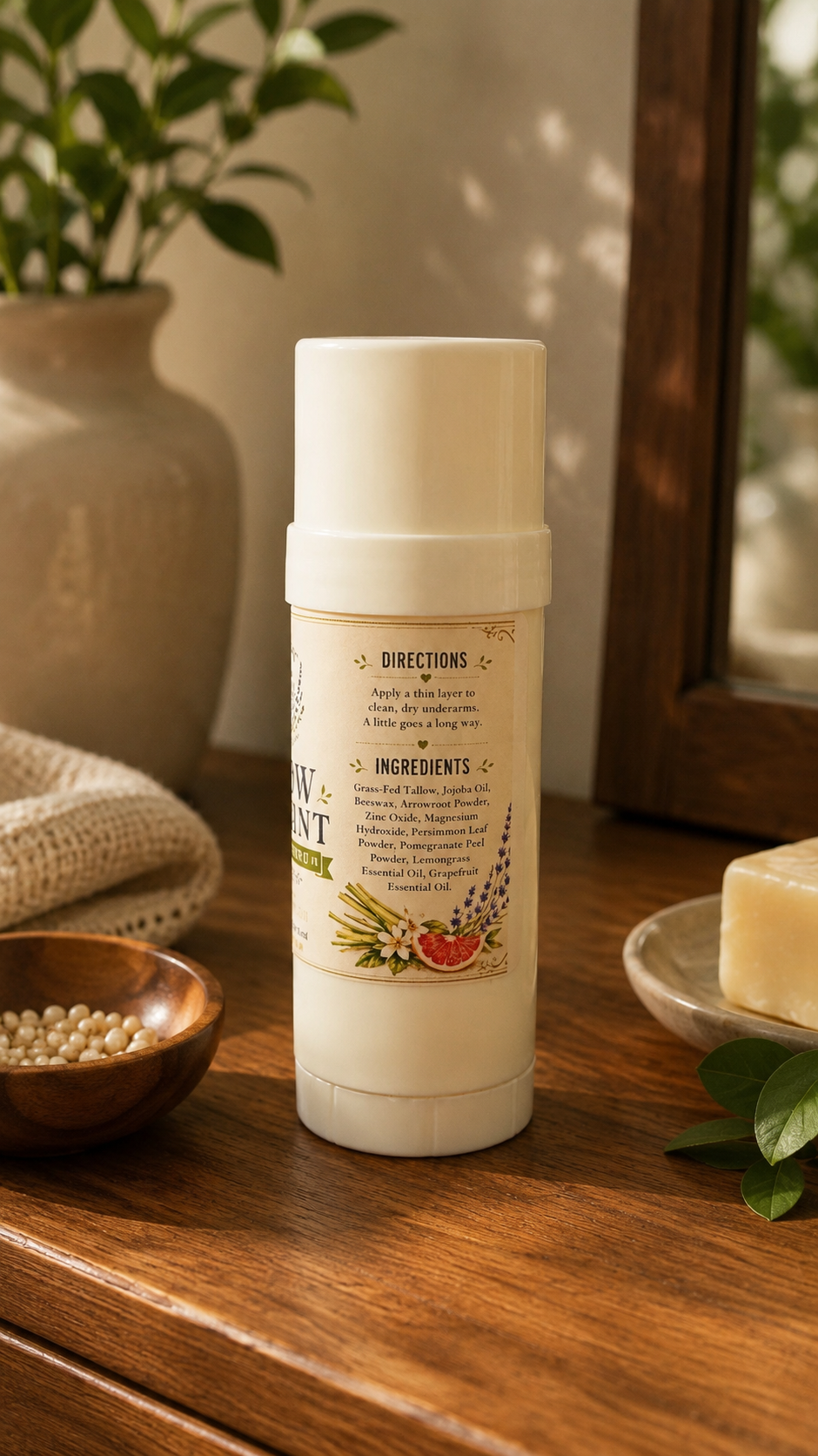All Natural Tallow Deodorant | Lemongrass Grapefruit | Aluminum Free