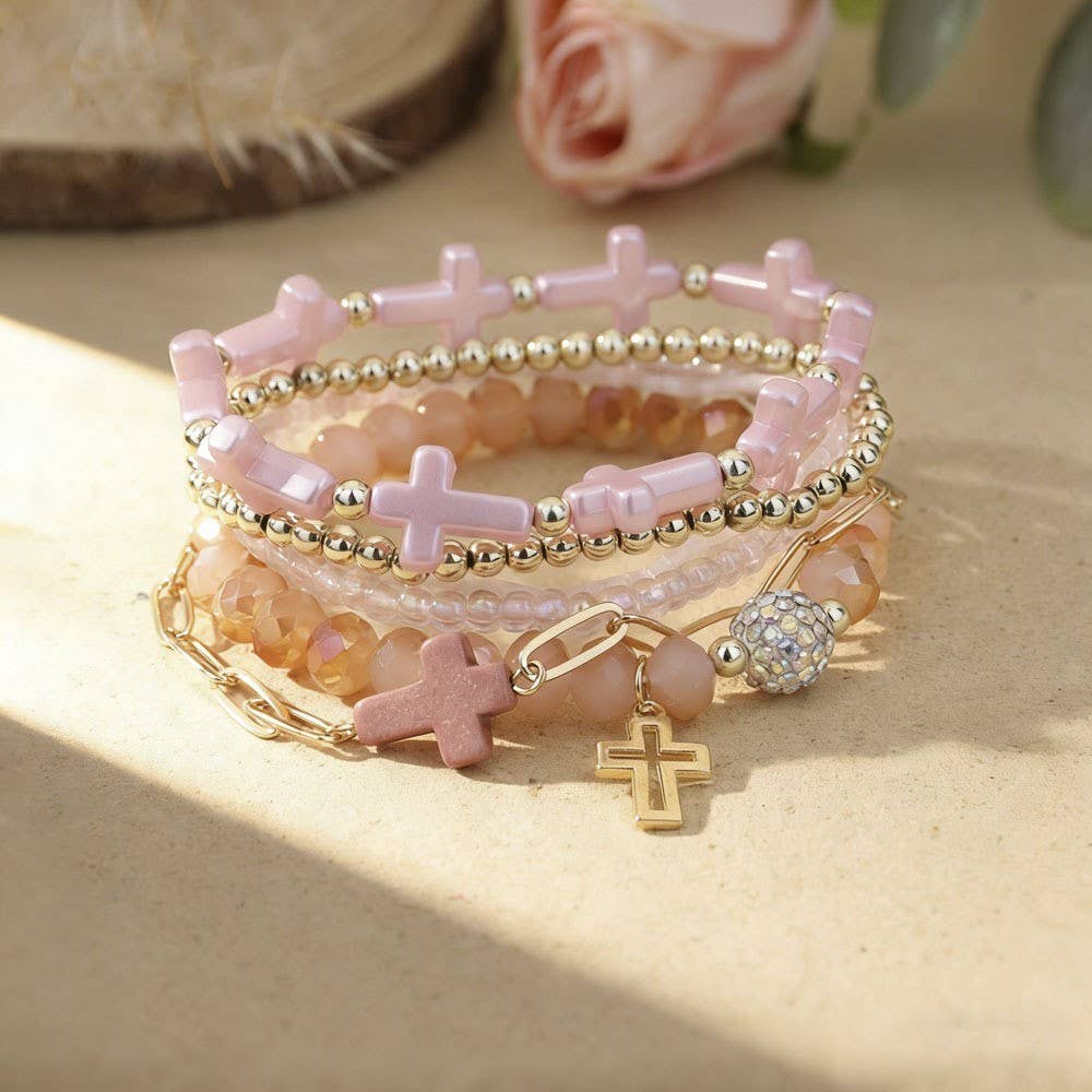 Cross Charm Mixed Beaded Bracelet Set | 40B5275