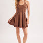OPEN-BACK WASHED SCOOP HALTER-NECK MINI DRESS