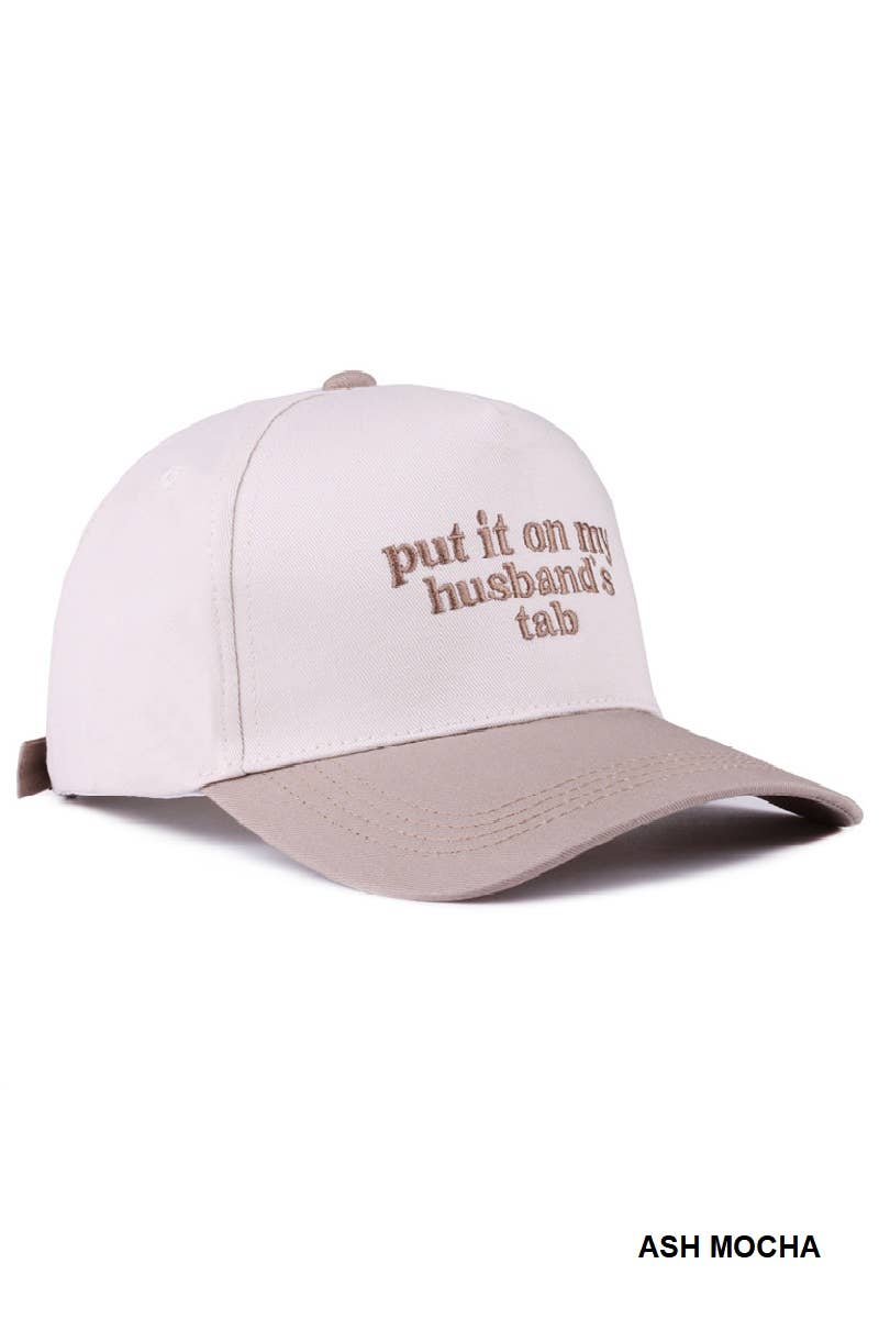 `Put It On My Husband's Tab Two Tone Canvas Cap