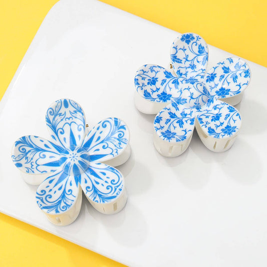 Blue & White Porcelain Flower Hair Claw Clips | 40H1065