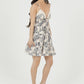 C4H63-A986 DOG AND FLOWER PRINT LACE TRIM TIE BACK SUNDRESS