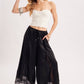 SATIN LACE TRIMMED DRAWSTRING PALAZZO PANTS