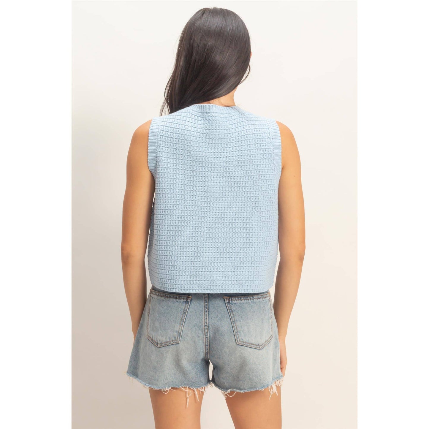 Textured Button-Front Vest With Pocket