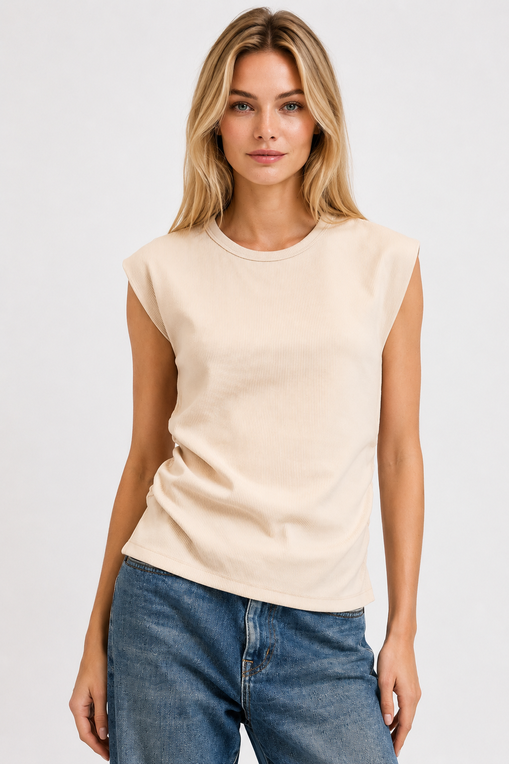 TERRY RIB SIDE RUCHED MUSCLE TOP FWMT3675