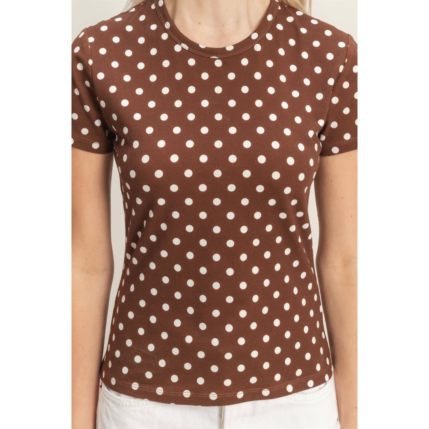 Polka Dot Short Sleeve Crew Neck Top