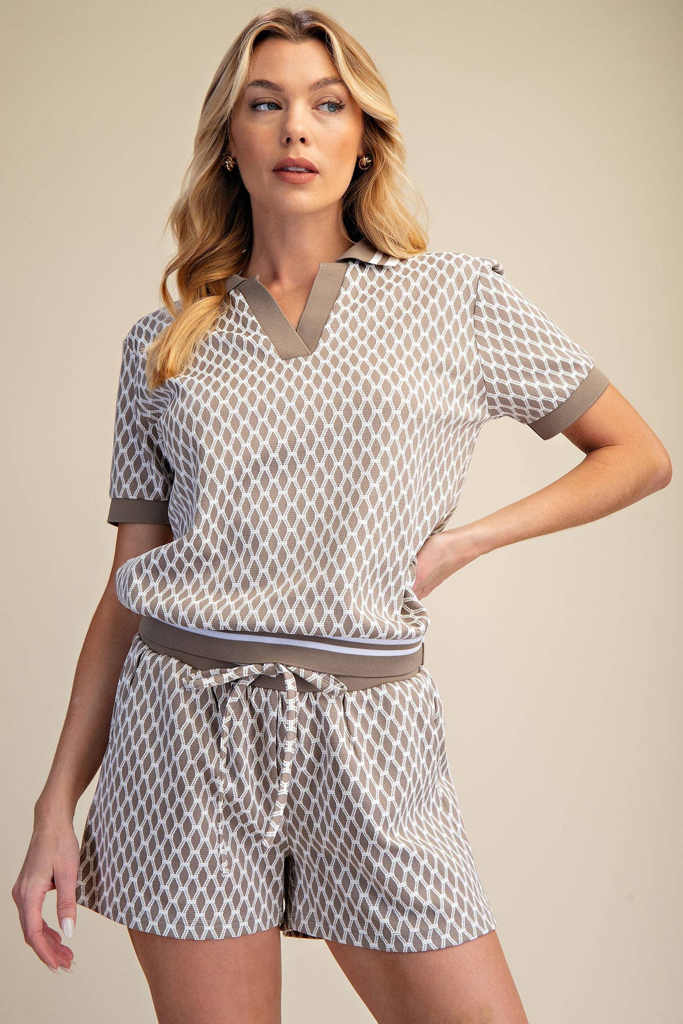 Collar Neck Short-Sleeve Polo Top