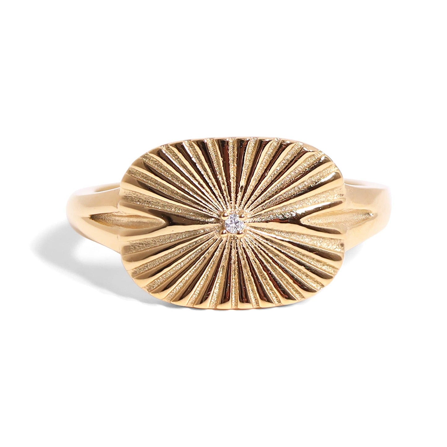 Gold Stainless Steel Cubic Zirconia Sunburst Rectangle Ring