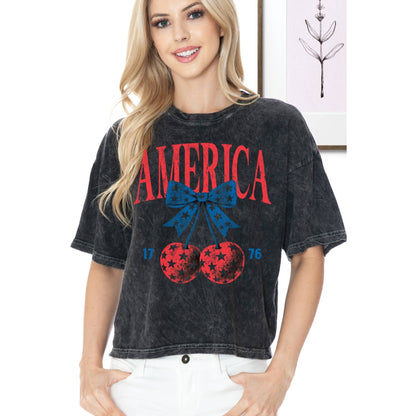 America Cherry Bow Mineral Wash Crop Top