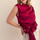 Boat Neck Waist Tie Blouse