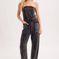 WASHED STRAPLESS SMOCKED WAIST DRAWSTRING JUMPSUIT