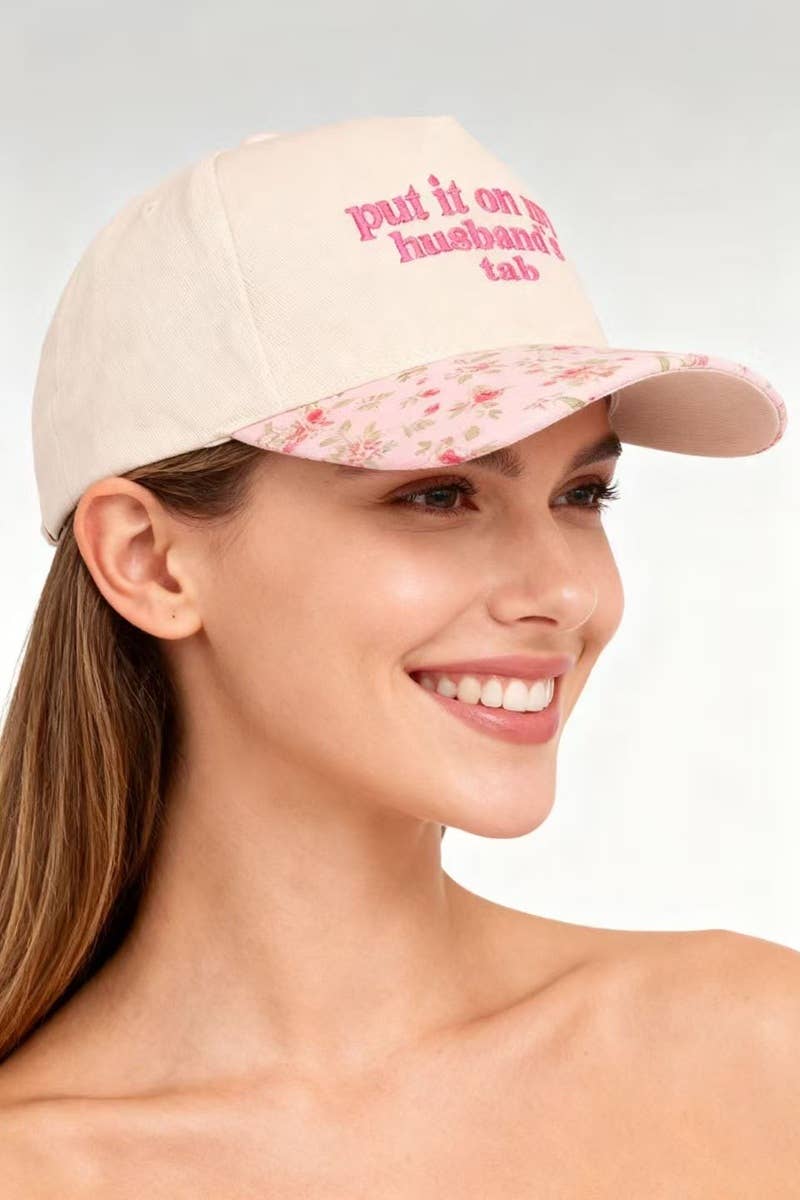 `Put It On My Husband's Tab Two Tone Canvas Cap