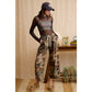 CAMO PATTERN CURVED SIDE SEAM PANTS WITH DRAWSTRING