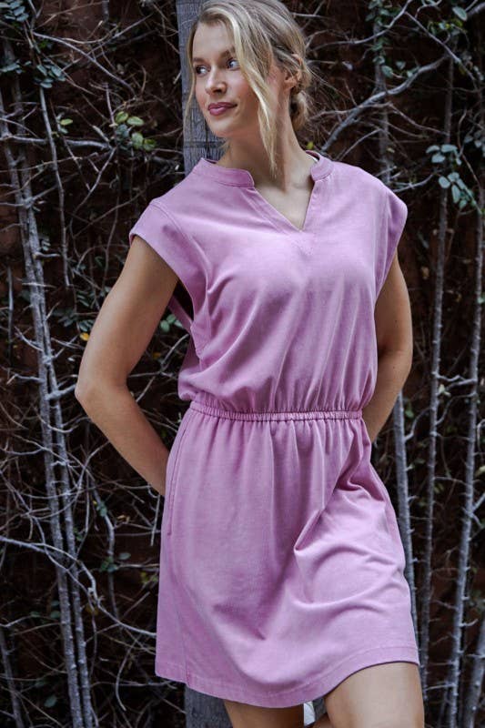 D021237-Sleeveless Mineral Washed Cotton Mini Dress