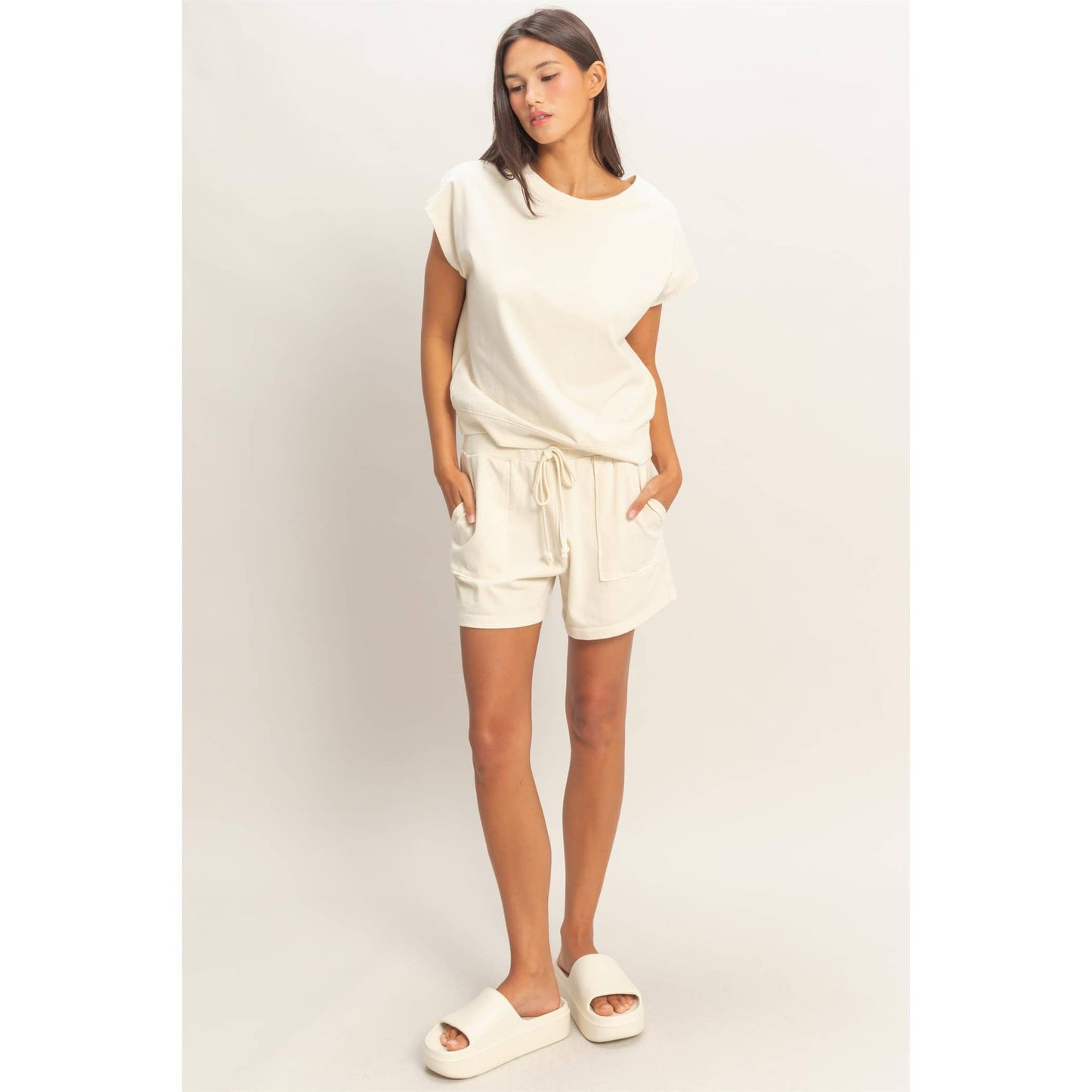 Sleeveless Crew Neck Top and Shorts Set