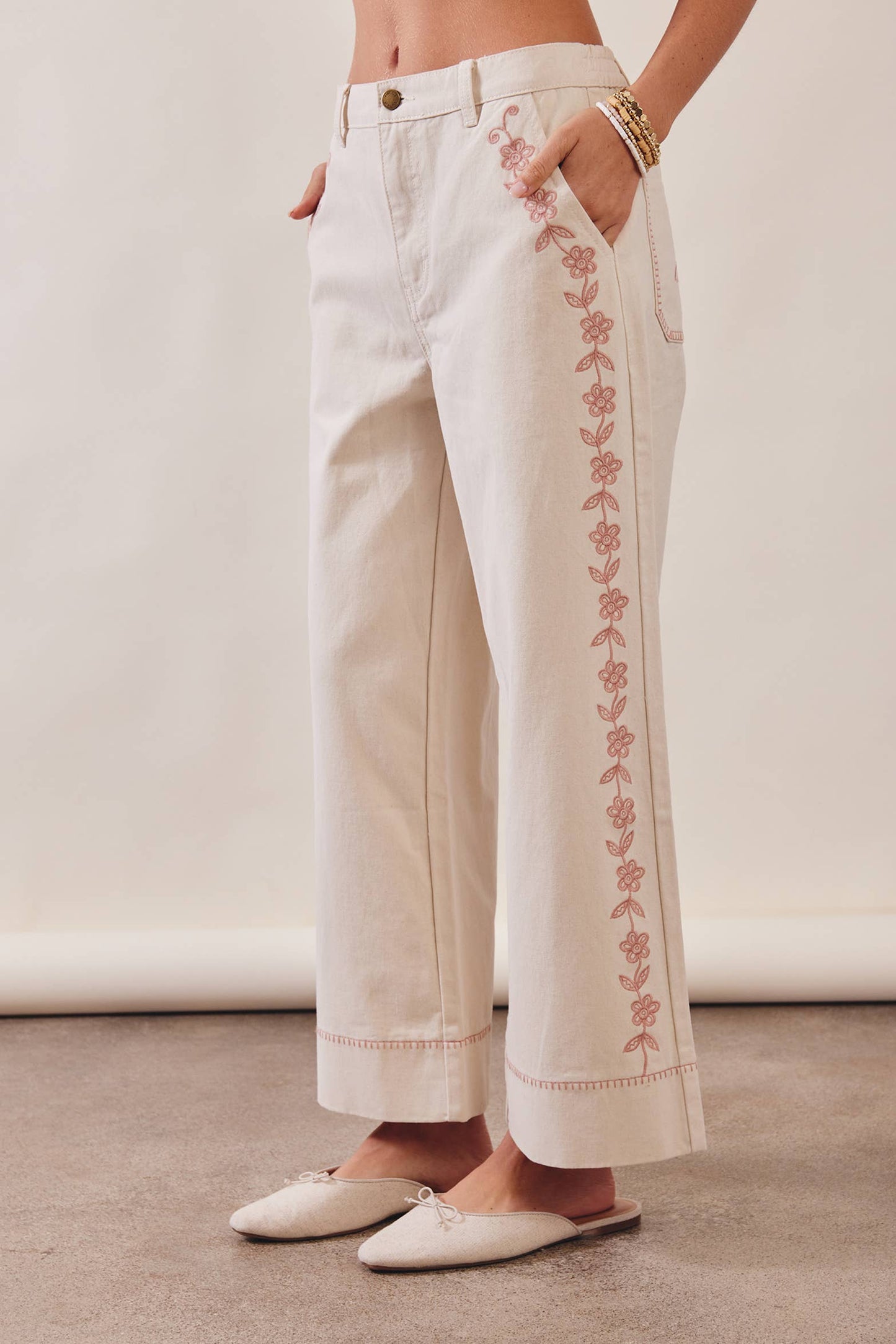 Floral Embroidered Cropped Wide-Leg Pants LP0276