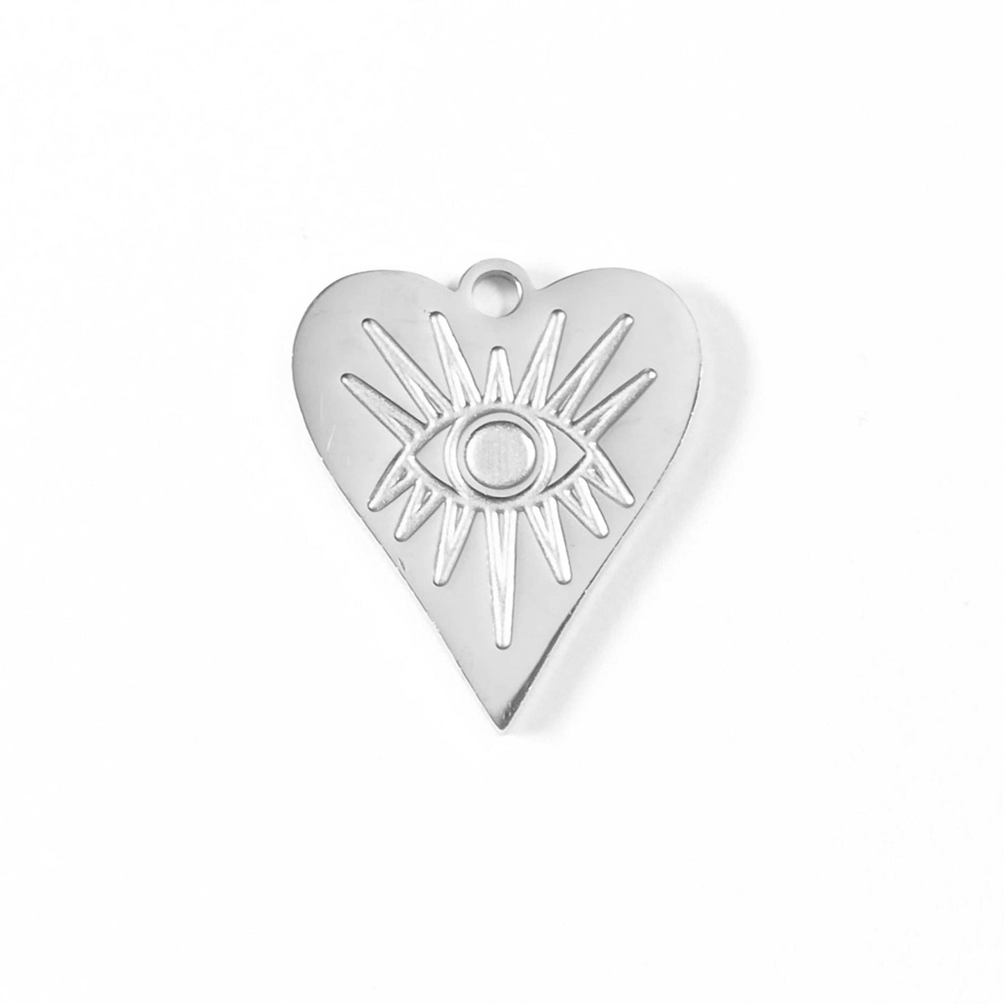 18K Gold Stainless Steel Evil Eye Heart Charm for Charm Bars