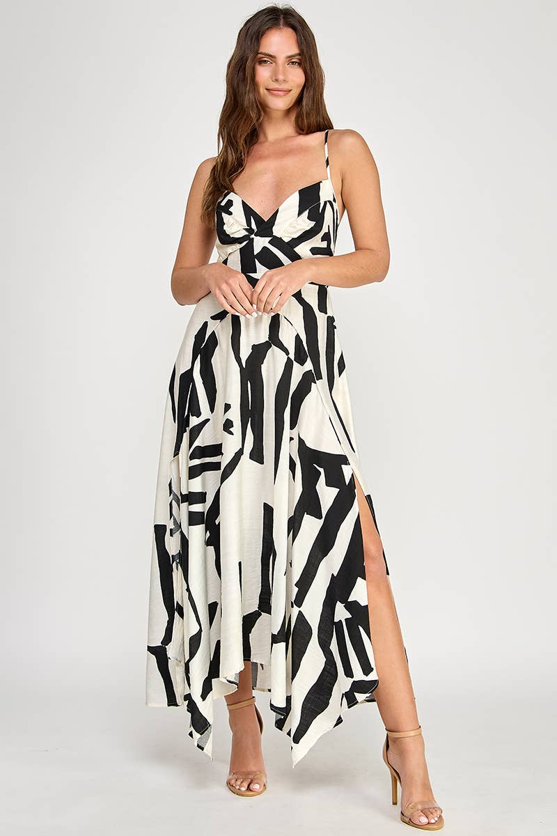 Abstract Print Sleeveless Maxi Dress