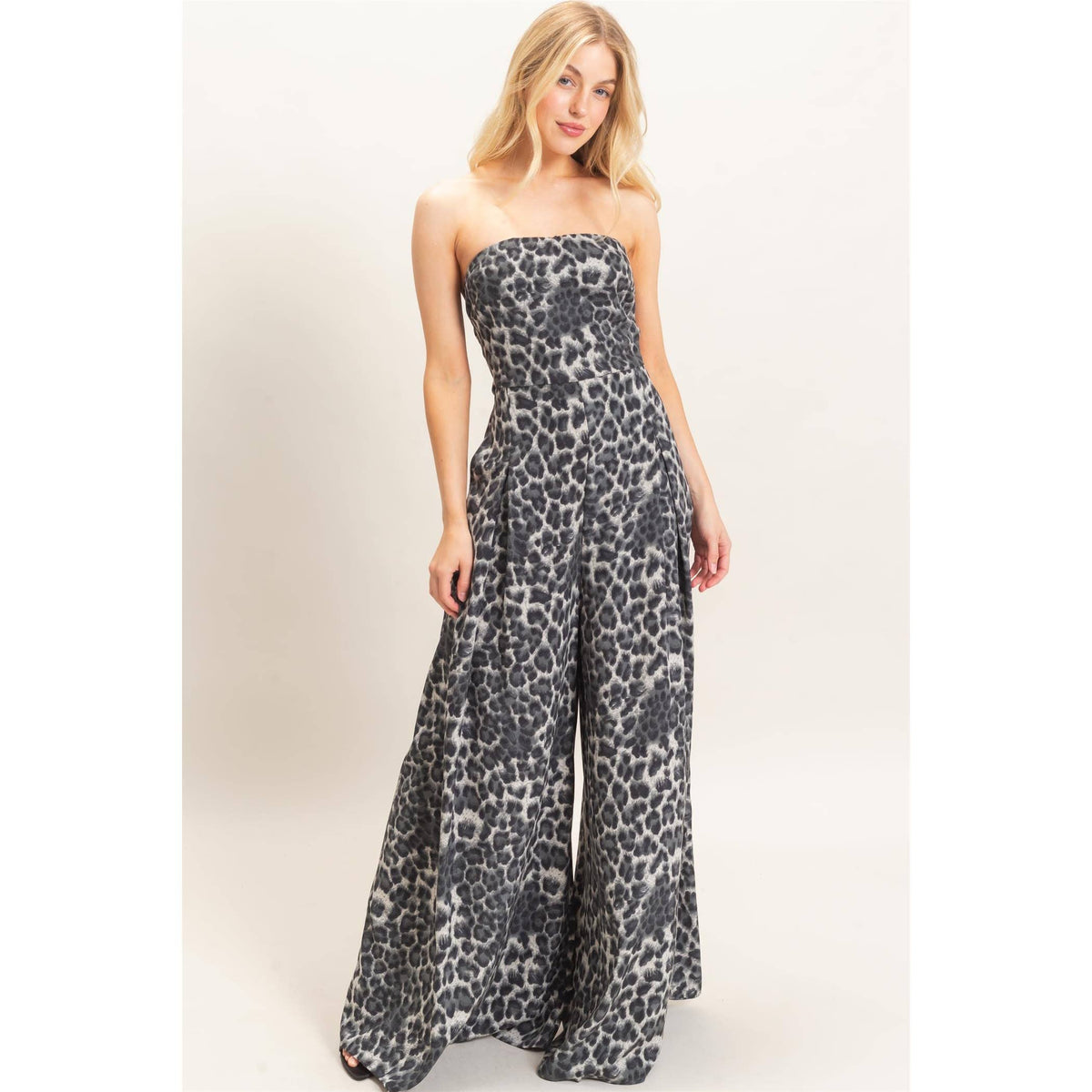 Leopard Print Strapless Jumpsuit