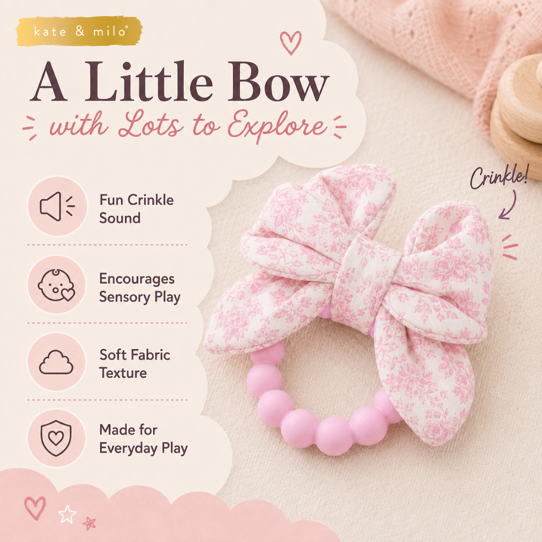 Baby Crinkle Teether Toy, Pink Bow