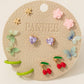Flower Cherry And Butterfly Mixed Stud Earrings Set
