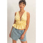 Striped Tie Front Peplum Sleeveless Top