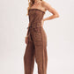 WASHED STRAPLESS SMOCKED WAIST DRAWSTRING JUMPSUIT