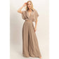 Collared Wrap Top & Wide-Leg Pants Set